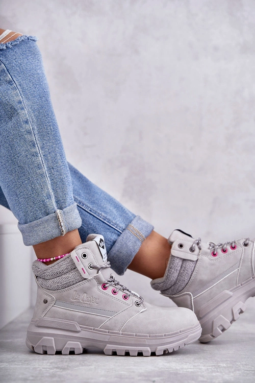 Damskie Ocieplane Botki Trapery Lee Cooper LCJ-22-01-1373 Szare