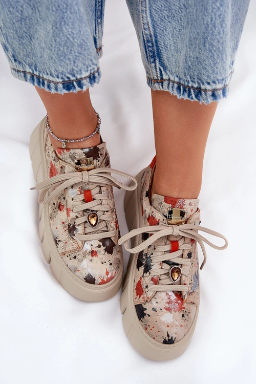 Skórzane Sneakersy Na Platformie Maciejka 06891-18 Beżowe