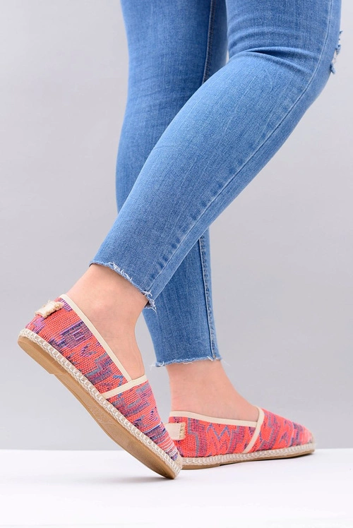 Lu Boo | Damskie Wsuwane Lniane Espadryle Aztec Koral Bimbi