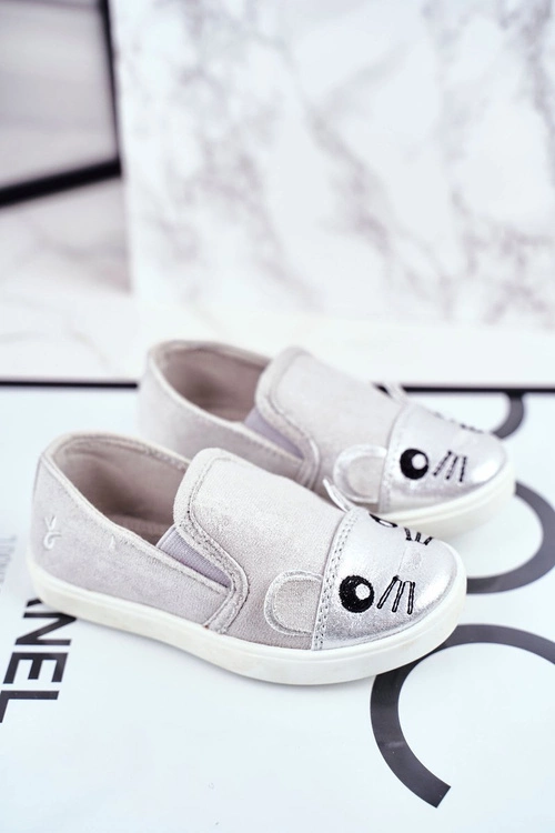 Trampki Dziecięce Wsuwane Z Myszką Jasno Szare Candys