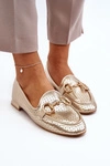 Mokasyny Damskie Na Płaskim Obcasie Z Ozdobą Złote Iluvana 