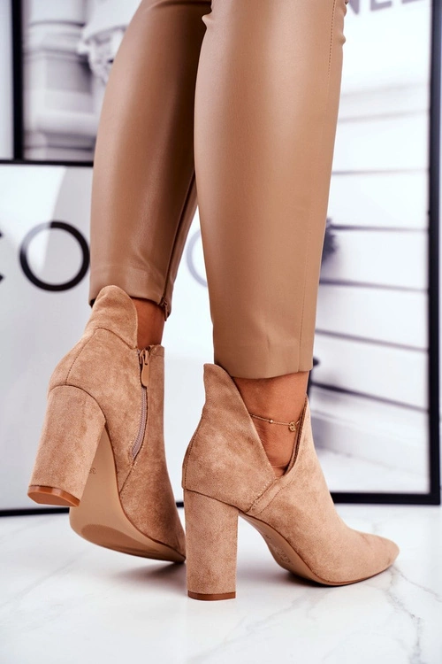 Damskie Botki Na Słupku Wycięte Khaki Voom