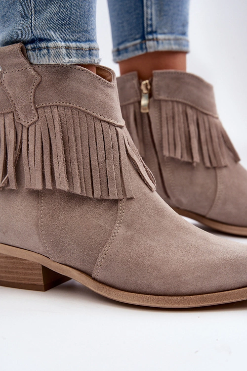 Zazoo 3430 Zamszowe Botki Damskie Z Frędzlami Cappucino