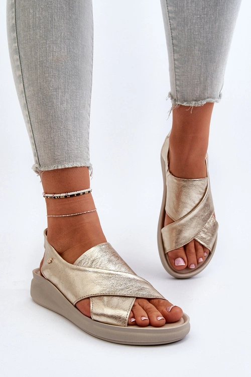 Zazoo 40392 Skórzane Sandały Damskie Złote