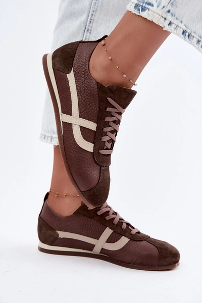 Skórzane Zamszowe Sneakersy Damskie Zazoo N1402S2 Czekoladowe