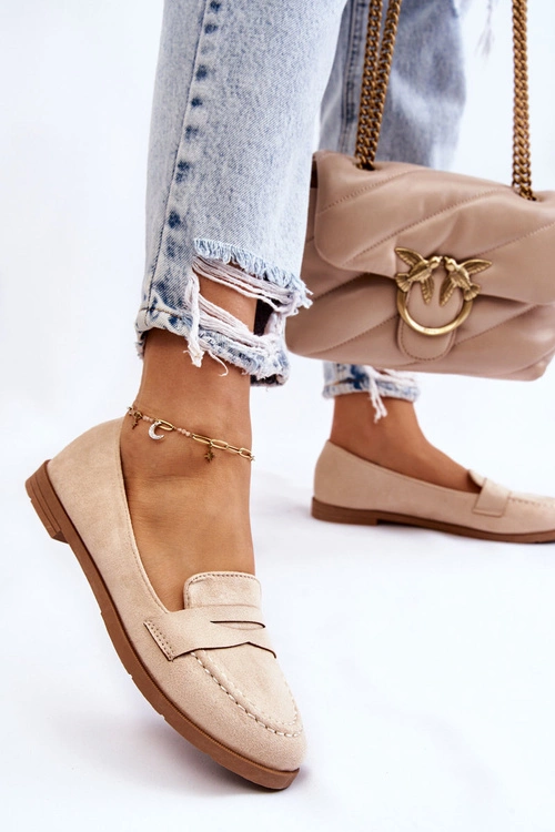 Wygodne Zamszowe Damskie Mokasyny Beżowe Lucca