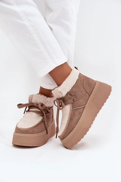 Śniegowce Damskie Na Platformie Z Futerkiem Beżowe Florivelle