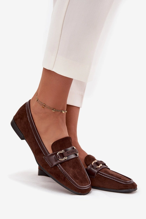 Mokasyny Loafersy Damskie Z Ozdobnym Elementem Czekoladowe Evelora