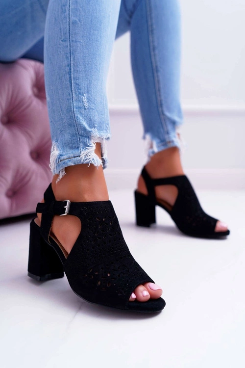 Damskie Sandały Na Słupku Peep Toe Czarne Olenia