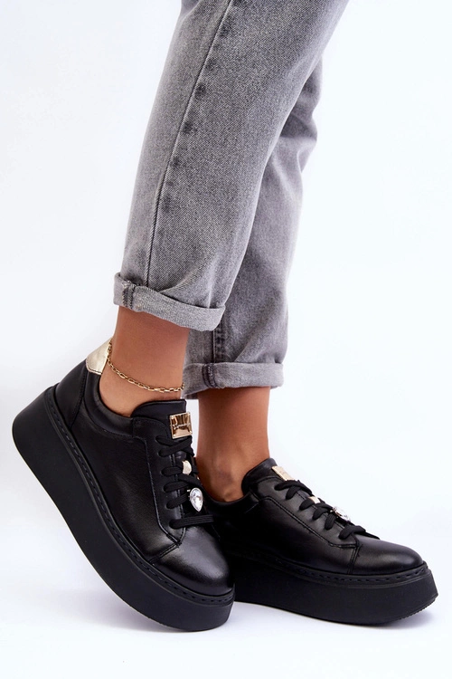 Skórzane Buty Sportowe Na Platformie Maciejka 06191-01 Czarne