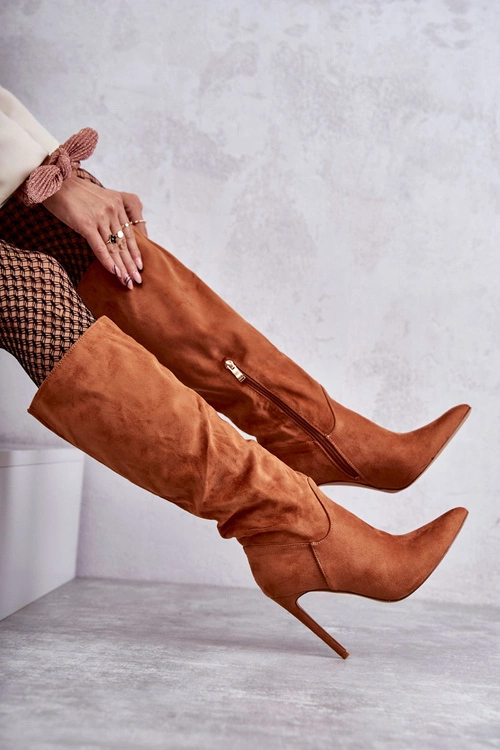 Klasyczne Zamszowe Kozaki Na Szpilce Camel Ameya