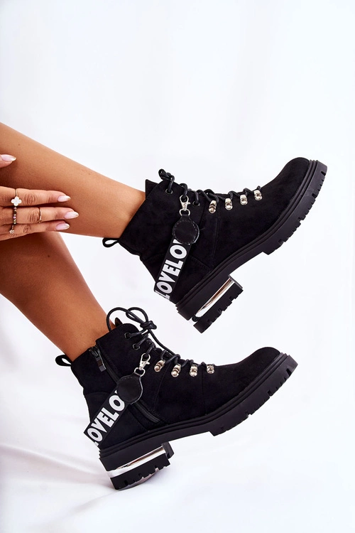 Zamszowe Ocieplane Botki Z Paskiem Czarne Aurelio