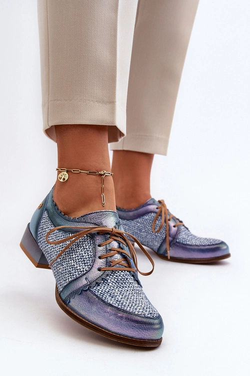 Półbuty Damskie Sznurowane Skóra Naturalna Maciejka 06452-06 Niebieskie