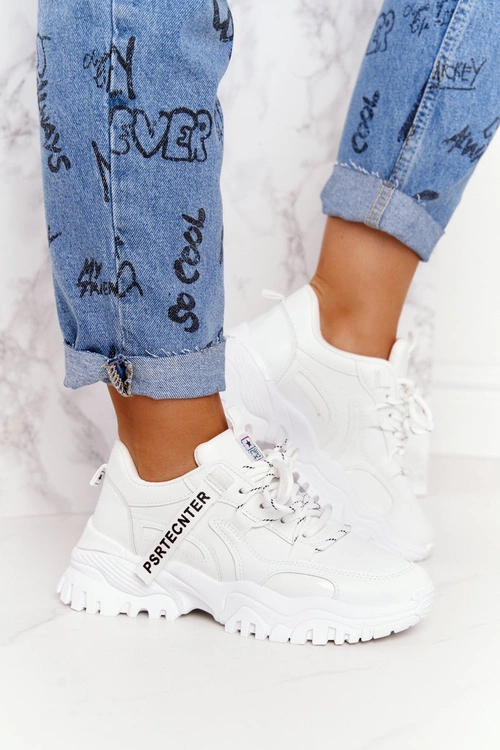 Damskie Sneakersy Na Masywnej Podeszwie Białe Laugh