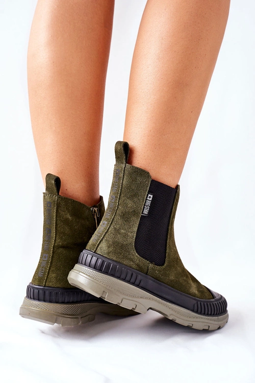 Damskie Botki Sztyblety Skóra Zamsz Big Star II274355 Khaki