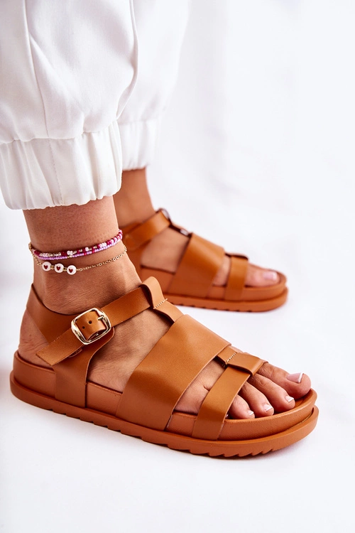 Skórzane Sandały Na Platformie Camel Tessy