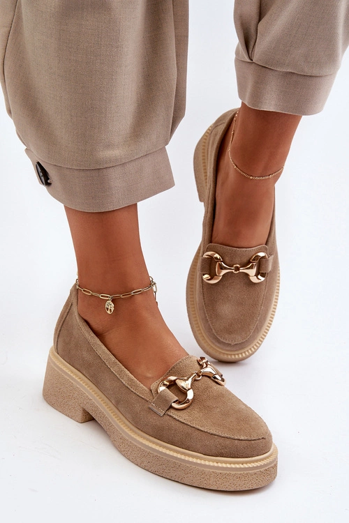 Zazoo 3429 Zamszowe Mokasyny Damskie Z Ozdobą Beżowe