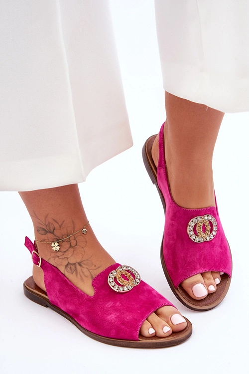 Zamszowe Płaskie Sandały Z Ozdobą Nicole 2744/067 Fuksja