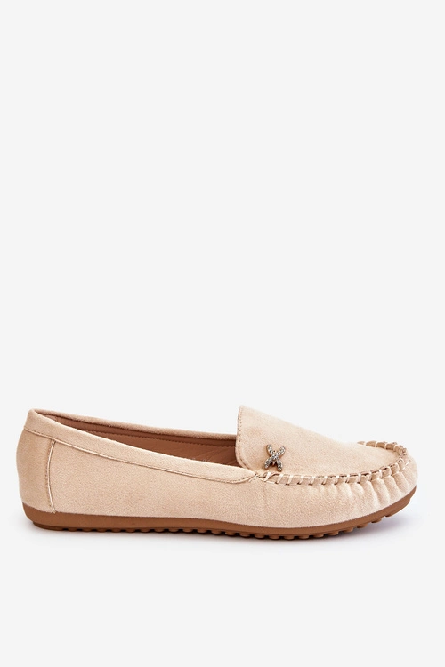 Damskie Zamszowe Mokasyny Z Ozdobą Beżowe Leah