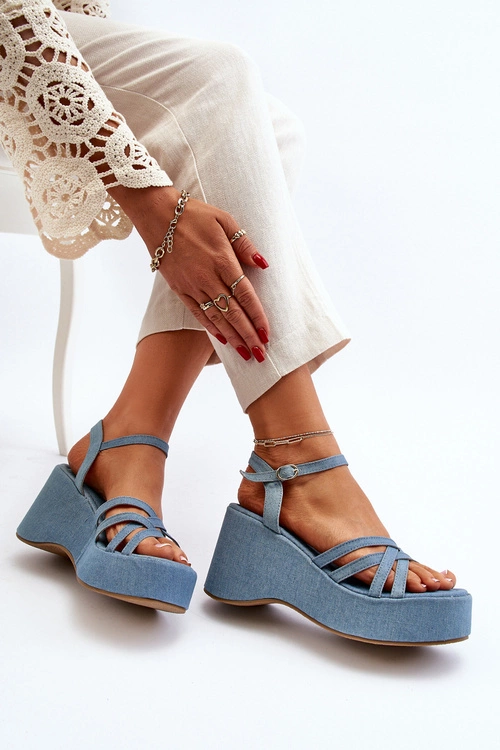 Sandały Na Platformie I Koturnie Niebieskie Oporia