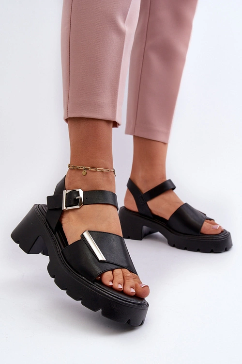 Sandały Damskie Z Eko Skóry Na Obcasie I Platformie Vinceza 36257 Czarne