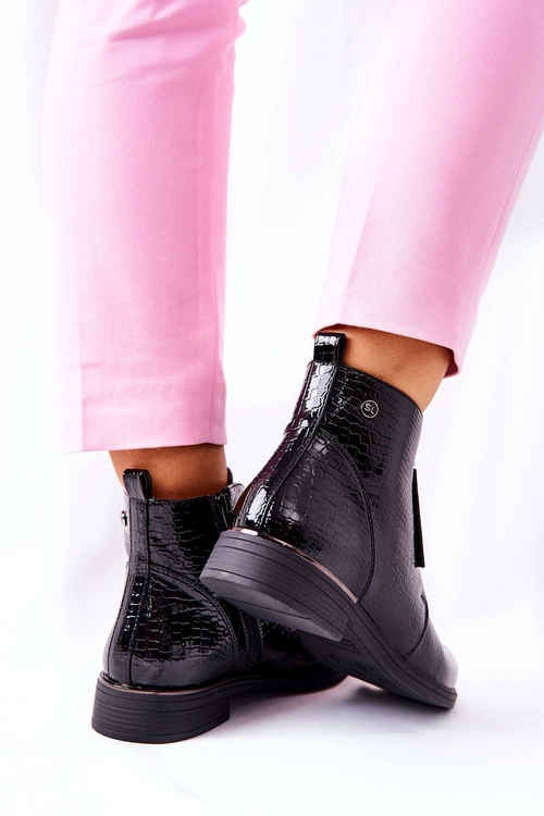 Lakierowane Botki Na Obcasie Sergio Leone BT400 Czarne