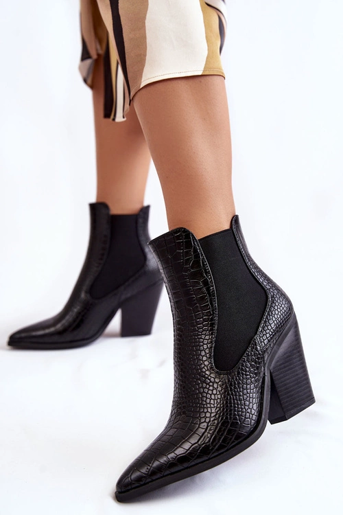 Damskie Botki Kowbojki Wężowe Czarne Warren