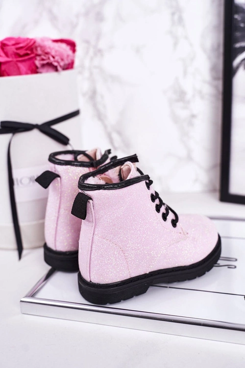 Dziecięce Brokatowe Ocieplane Botki Traperki Różowe Ariel