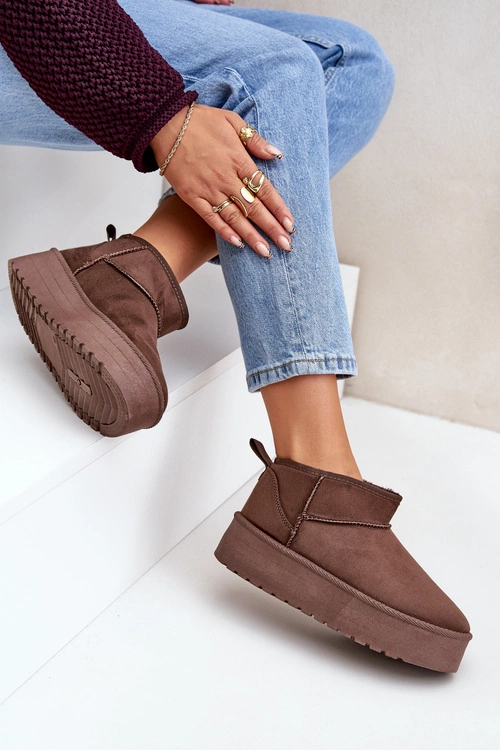 Niskie Śniegowce Na Platformie Brązowe Korfedi