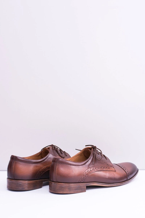 Wizytowe Męskie Skórzane Półbuty Gerard Brązowe