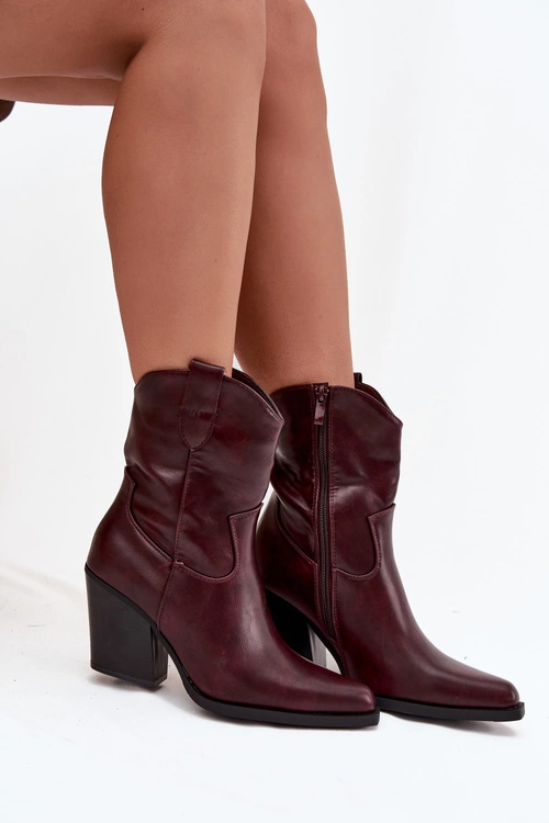 Botki Kowbojki Damskie Eko Skórzane Na Słupku Bordowe Sorelia