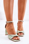 Skórzane Sandały Na Słupku Zielone Sheela