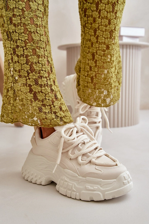 Sneakersy Damskie Na Masywnej Podeszwie Jasnobeżowe Nevela