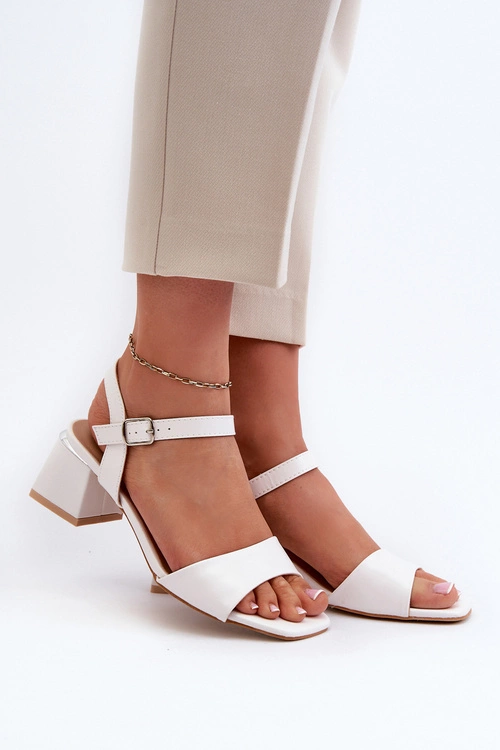 Sandały Damskie Na Klocku Z Eko Skóry Białe Leisha