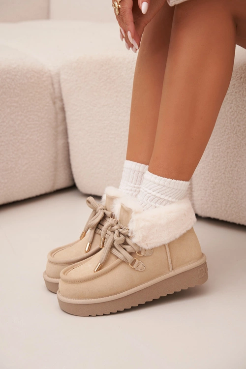 Śniegowce Damskie Z Naturalnego Zamszu D.Franklin DFSH375006 Jasnobeżowe