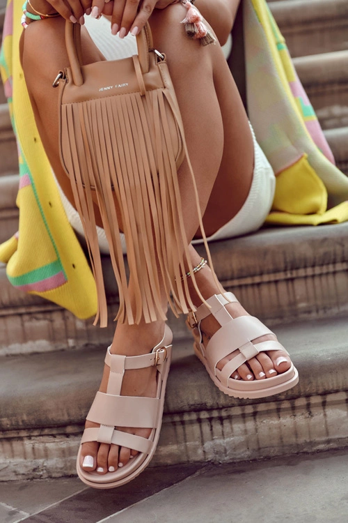 Skórzane Sandały Na Platformie Jasnoróżowe Tessy