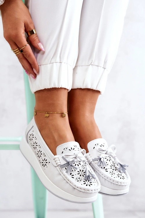 Damskie Ażurowe Mokasyny Na Platformie Białe Louise