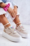 Damskie Wiązane Buty Sportowe Sneakersy Beżowe Manila