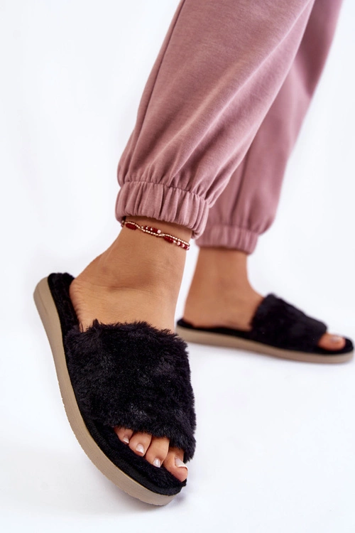 Domowe Papcie Klapki Z Futerkiem Inblu EK-05-014 Czarne