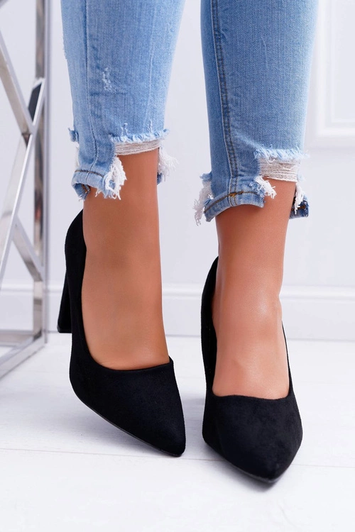 Czółenka Damskie Na Słupku Zamszowe Czarne Strawberry