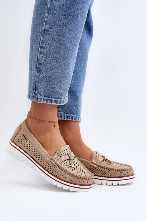 Damskie Ażurowe Mokasyny Złote Twista