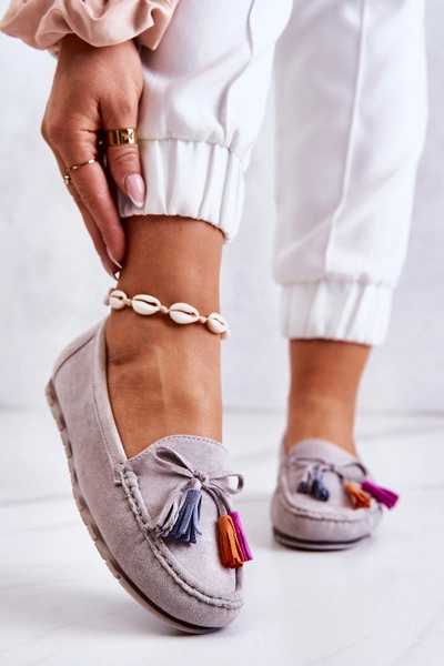 Damskie Zamszowe Mokasyny Szare Wilessa