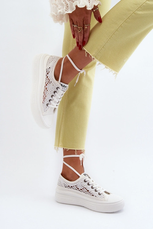 Koronkowe Trampki Damskie Lee Cooper LCW-23-44-1617 Białe