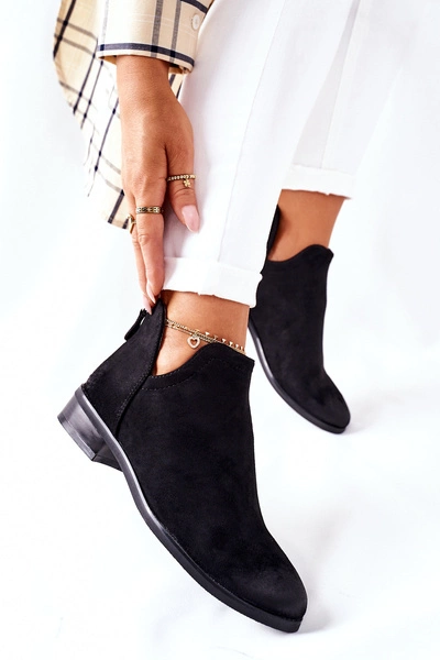 Zamszowe Damskie Botki Ocieplane Czarne Joaliene