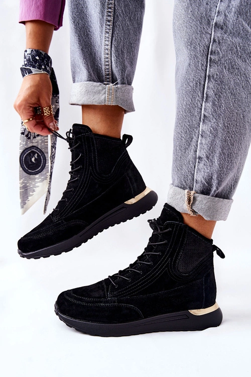 Wysokie Zamszowe Sportowe Sneakersy Czarne Chocci