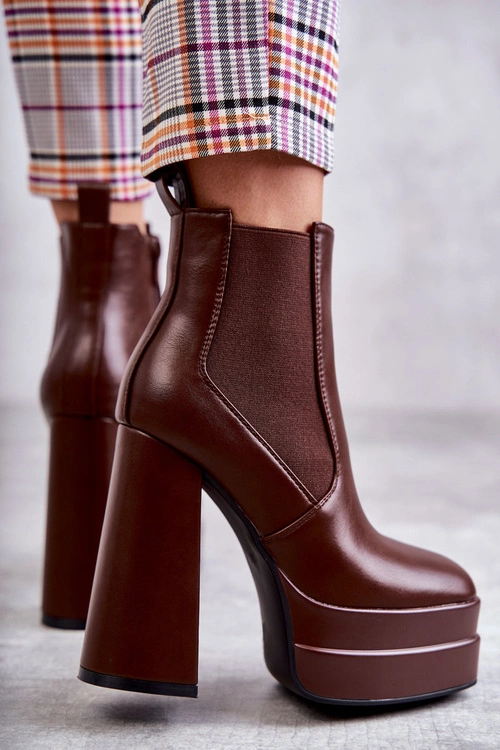Damskie Skórzane Botki Na Masywnym Obcasie Brązowe Jones