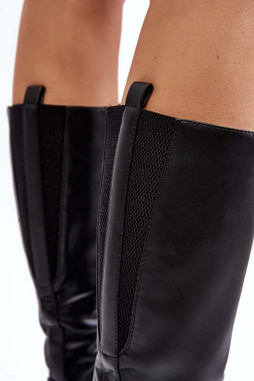 Kozaki Damskie Ocieplane Na Płaskim Obcasie Czarne Evelio