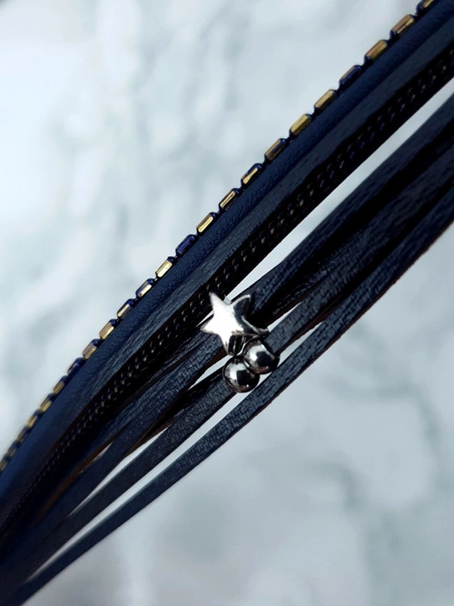 Damska Bransoleta Rzemień Granat Gwiazdka Michiko