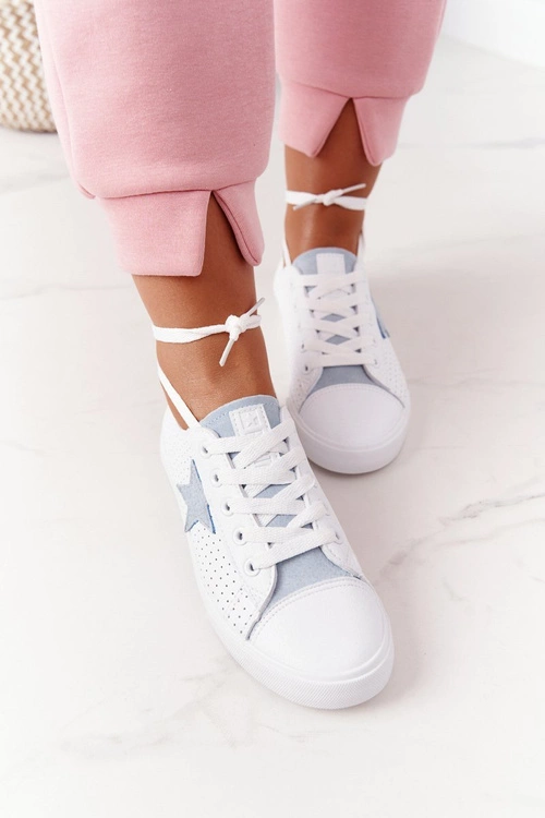 Damskie Skórzane Trampki Z Gwiazdą BIG STAR DD274692 Biało-Niebieskie