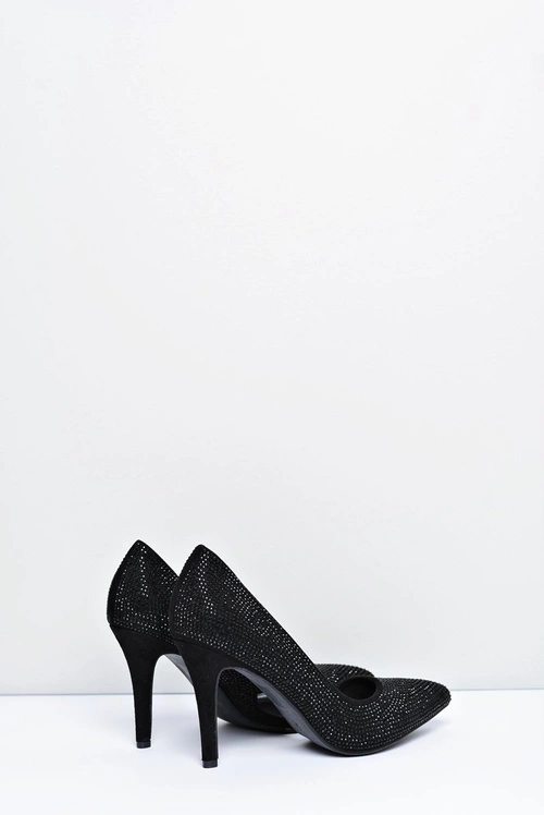 Szpilki Damskie Czarne Zamszowe Cyrkonie Asymetryczne Santee